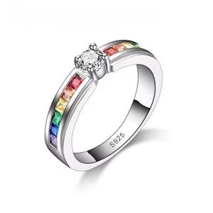 Silver Rainbow Gemstone Ring